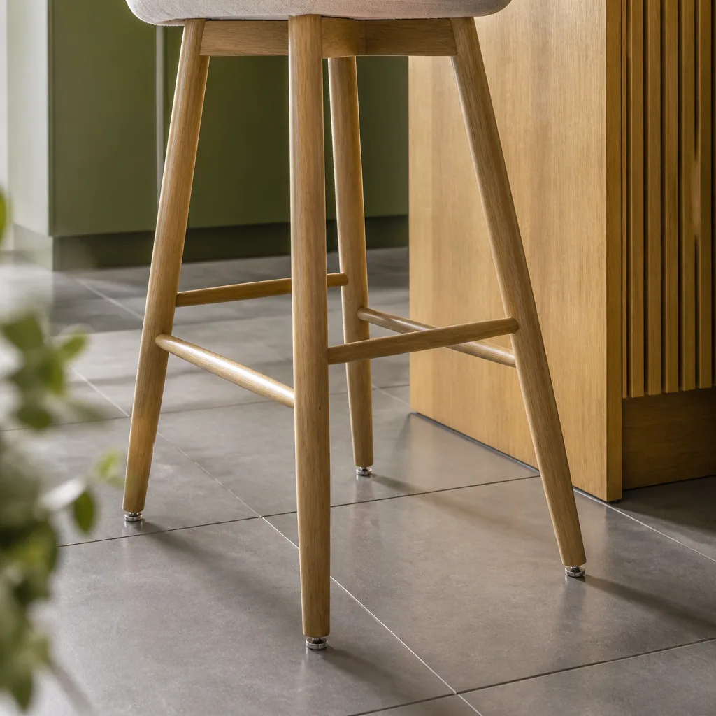 bar stool legs with adjustable floor glides on tile flooring