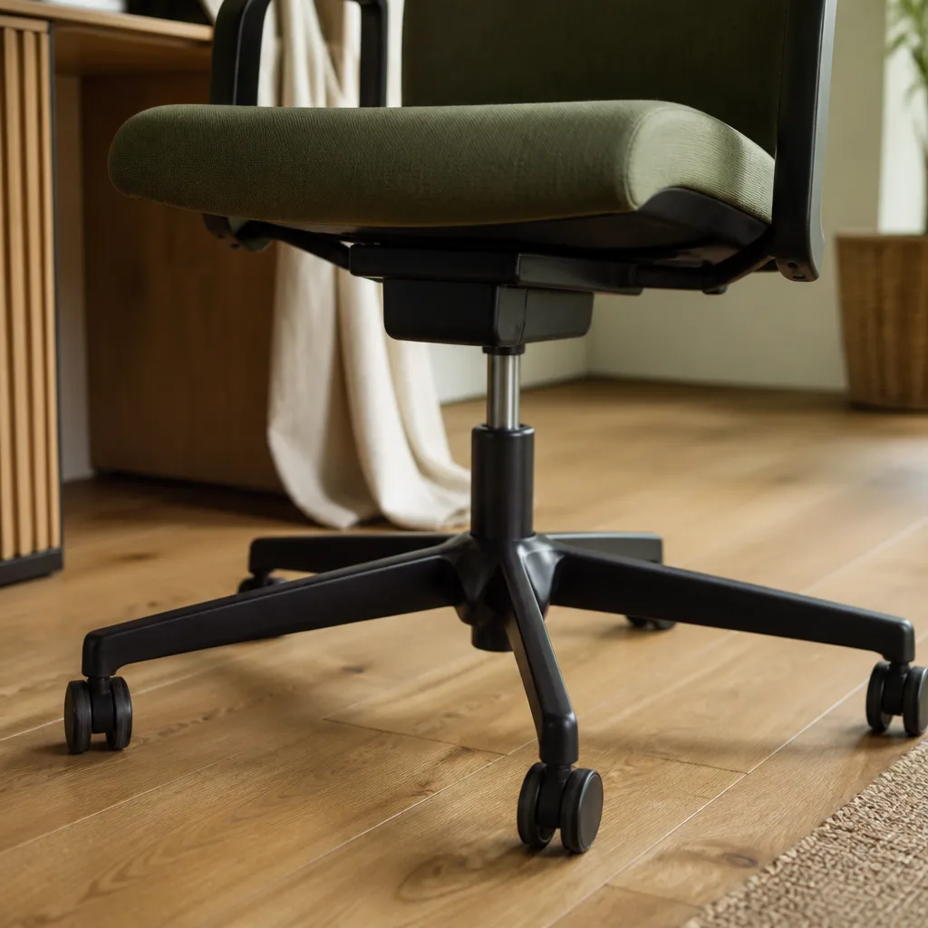sturdy office chair base and casters on a wooden floor