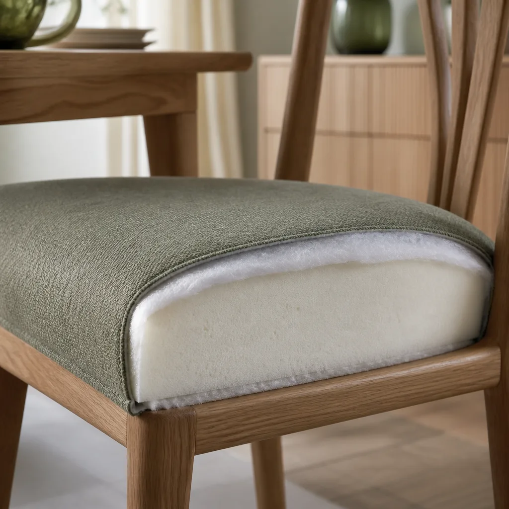 cross section of dense upholstery foam on a chair seat cushion
