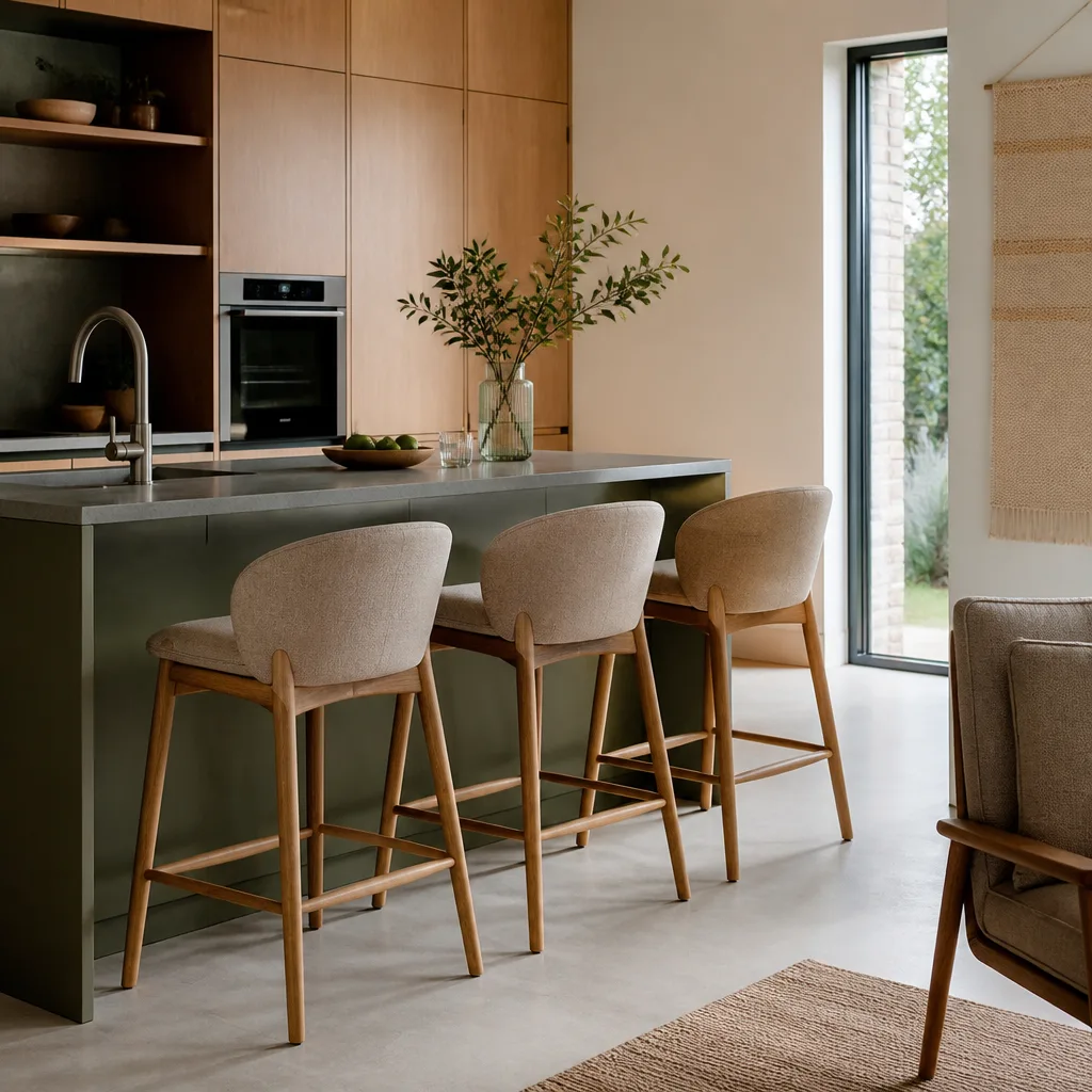 kitchen counter with bar stools of matching seat height